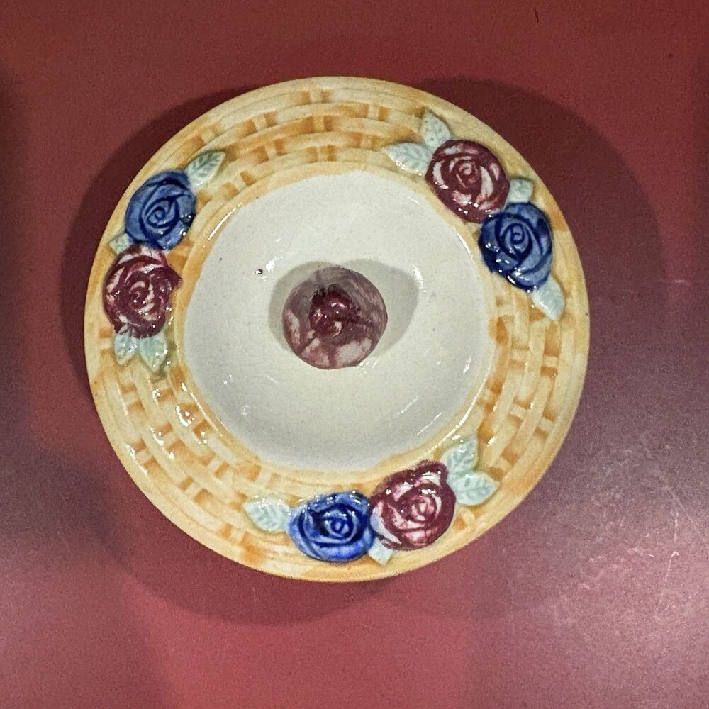 Vintage Ceramic Floral Basket Weave Trinket Dish - Picture 2 of 5